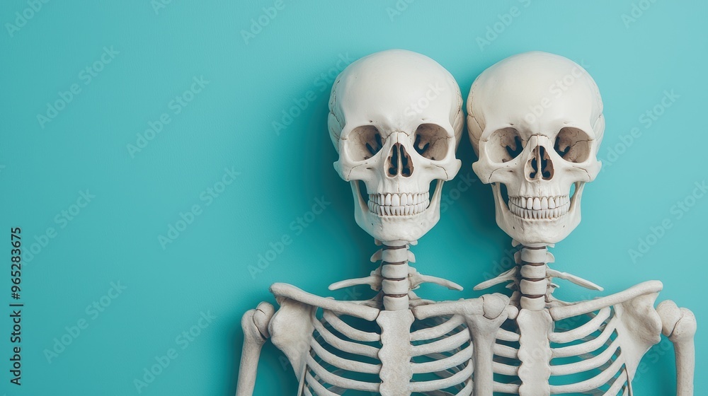 Aufkleber metamorphosis of skeletons: symbolic transformation and change with copy space for text, high detail