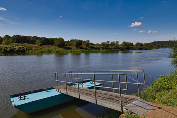 Muldeschifffahrt, Schiff auf der Mulde, Grimma an der Mulde, Landkreis Leipziger Land, Sachsen, Deutschland