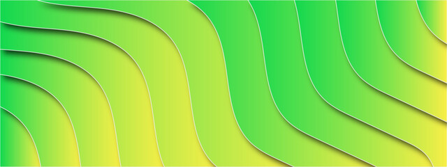 Abstract Curved Wave Gradient Design - Vibrant Green and Yellow Layered 3D Vector Illustration with Smooth Flowing Lines, Perfect for Backgrounds, Web Design, and Graphic Projects