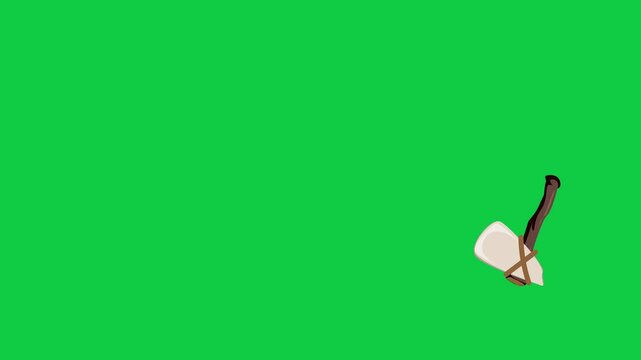 Traditional Hand Axe Illustration Thrown in the Air with Green Screen for Visual Effects
