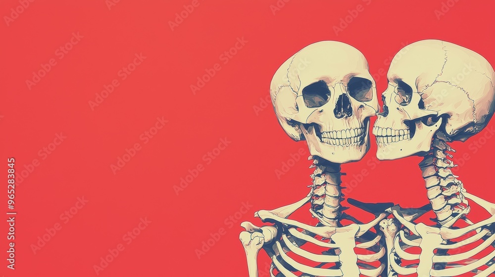 Aufkleber embracing uniqueness: intricate illustration of skeletons representing individuality with copy space