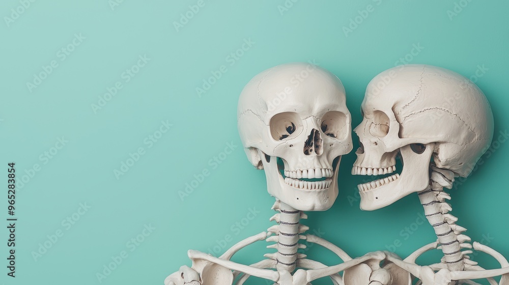 Poster unity and connection concept: skeletons as metaphors with copy space in high detail 8k resolution