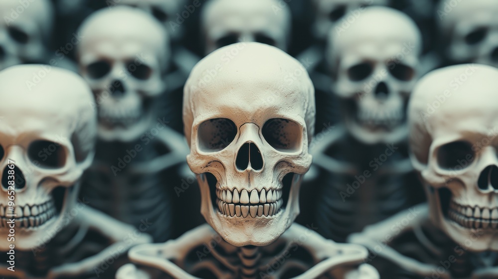 Poster journey of life visualized: artistic skeleton renderings with copy space for text in high detail 8k 