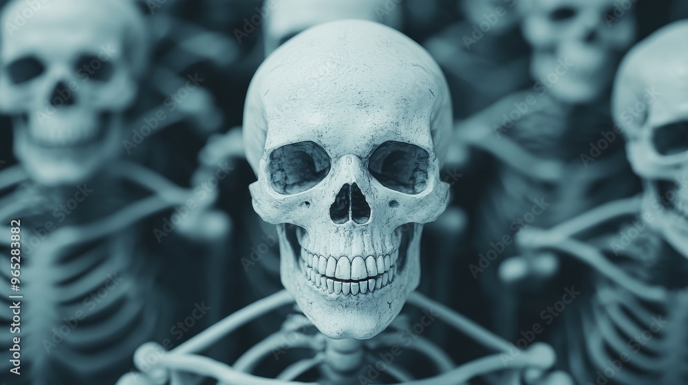 Poster mythical skeletons - detailed artistic depiction in folklore with copy space for text in 8k resoluti