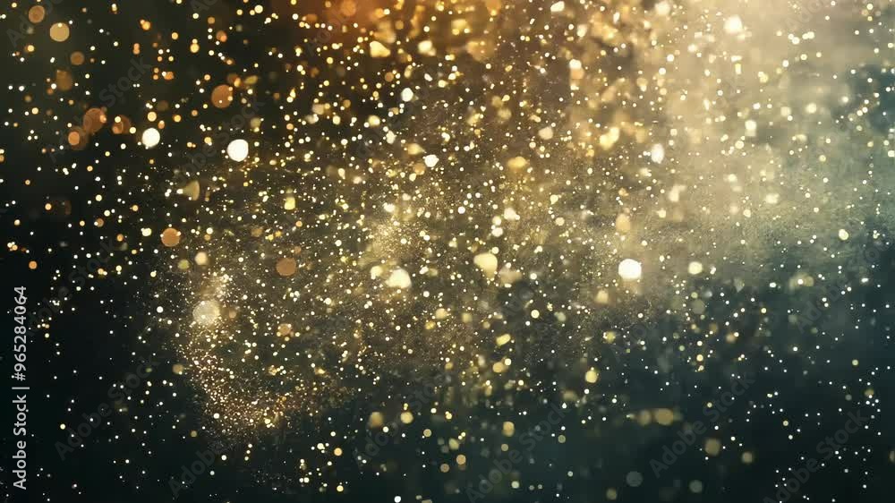 Wall mural abstract golden particles floating in dark space background