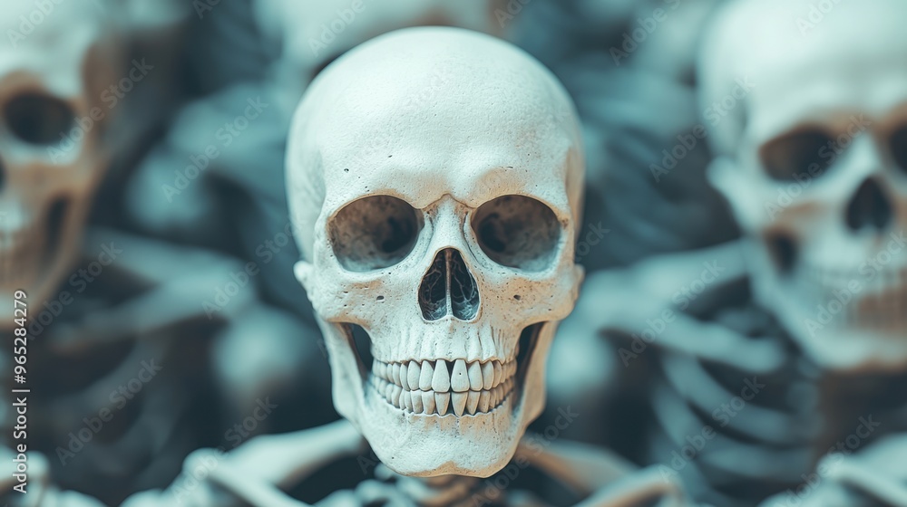 Poster ancient power and strength: skeletons visualization in high detail 8k with copy space for text