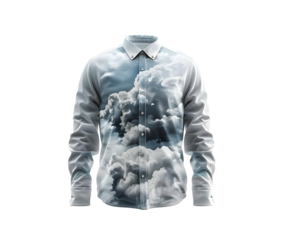 Cloud print long sleeve button up shirt. Isolated on transparent background