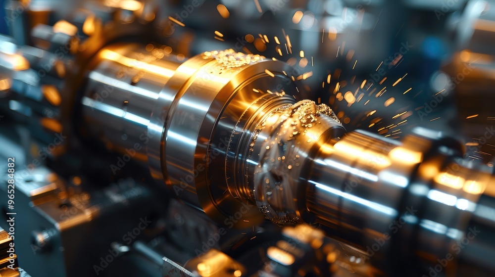 Poster a turning tool is illustrated working on a lathe, shaping a shiny cylindrical metal part with fine g
