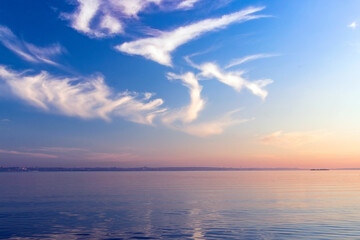 Summer sky-water landscape. Time of white nights in the Republic of Karelia.