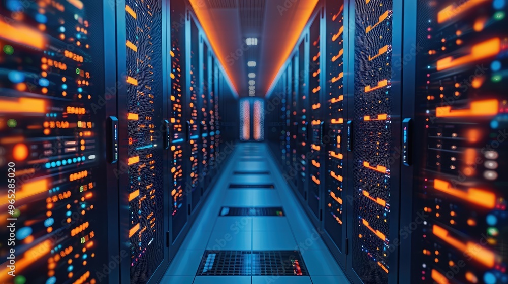 Leinwandbilder different perspective of server in a row. gradient blue and orange background. generative ai.