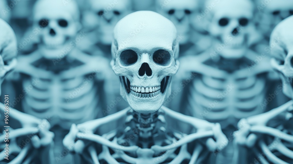 Poster energetic skeletons: symbolic representation of vitality and vigor with copy space, 8k high detail i