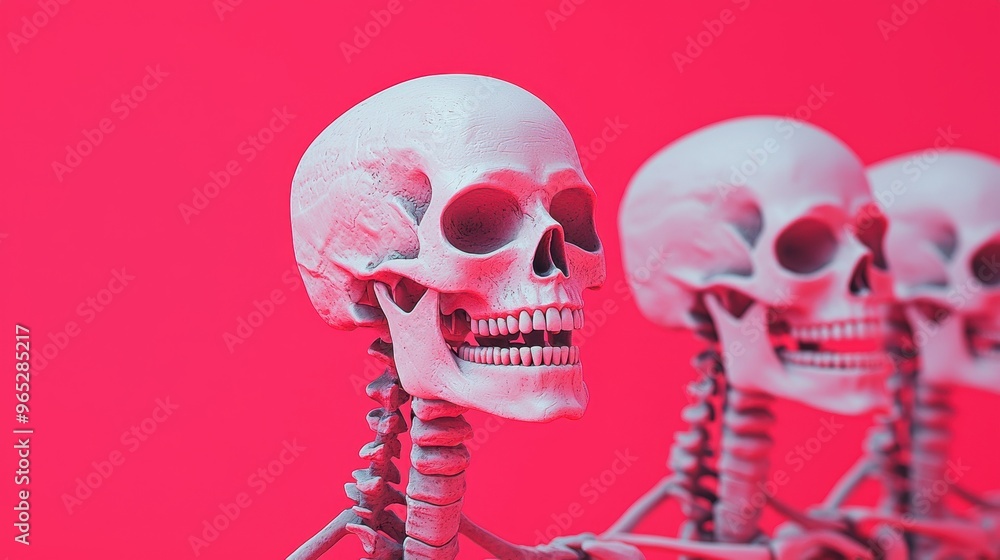 Poster energetic skeletons illustration with copy space for text in 8k high detail - symbolic dynamic movem