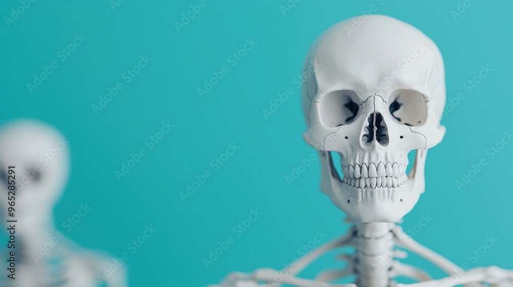 Poster innovative creativity concept: detailed skeleton visualization with copy space for text in 8k resolu