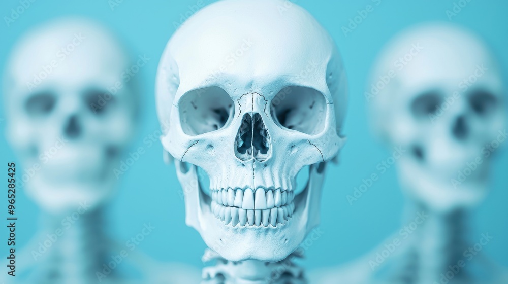 Poster unleashing inner power: artistic skeletons symbolizing strength and empowerment with copy space, hig