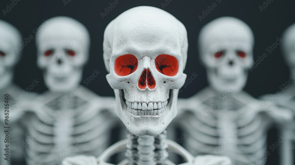 Poster wisdom of the ancients: intricate artistic depiction of skeletons representing knowledge with copy s