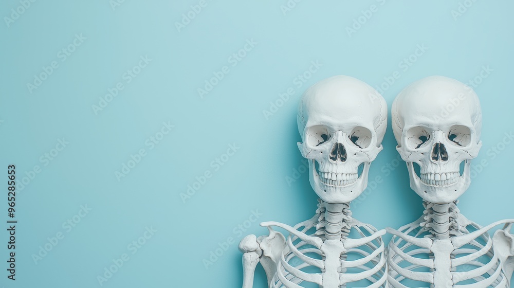 Poster illuminating insights: detailed 8k illustration of skeletons symbolizing experience with copy space 