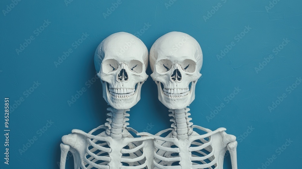 Poster surreal artistic representation of skeletons inspiring insight and creativity with copy space for te
