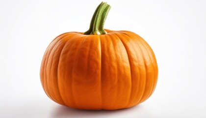 Obraz premium Orange Pumpkin Jack-O'-Lantern with Green Stem Decorative Gourd Isolated on White Background