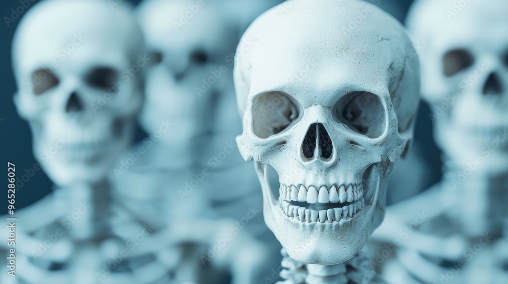 Poster dark fantasy art: intricate skeletons in mystical realms with copy space, detailed 8k resolution for