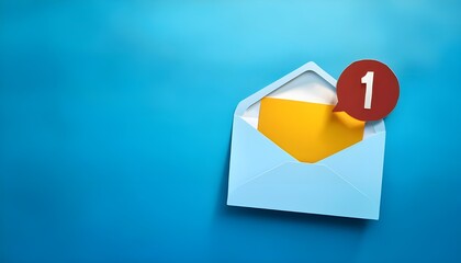 New email notification concept for business e-mail communication and digital marketing. Inbox receiving electronic message alert. Abstract minimalist design with cutout paper and blue background.