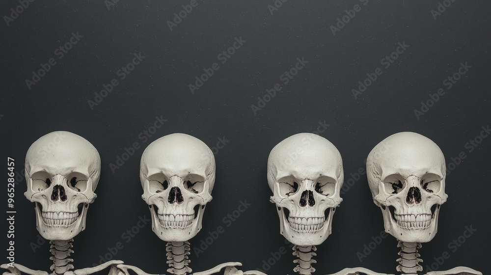 Poster cryptic skeletons - high detail illustration as symbols of mystery and intrigue with copy space for 