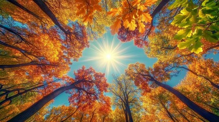 A picturesque forest glade is adorned with towering chestnut trees that frame the warm autumn hues.