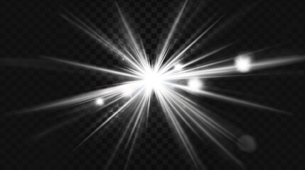 Fototapeta premium photographic Sunflare, isolated on solid black background to overlay in photoshop glow white elements on black background. 