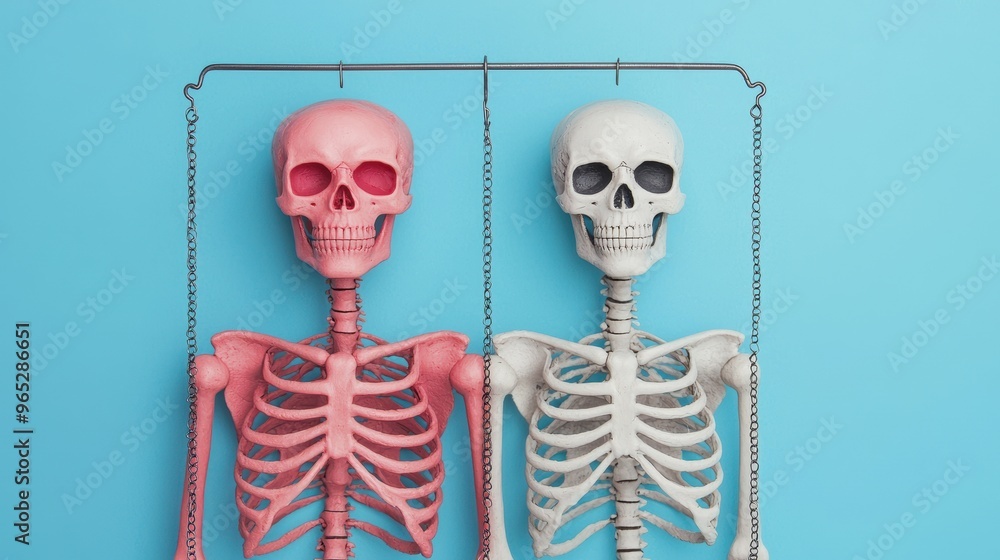 Poster balance and harmony: artistic skeletons - high detail 8k image with copy space for text