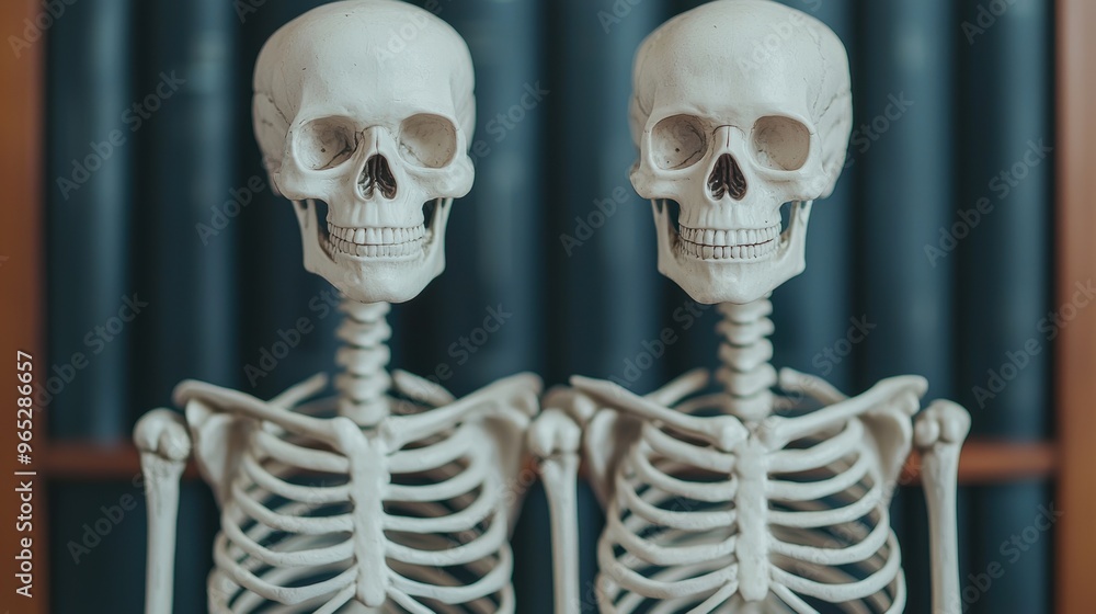 Poster skeletons of balance: artistic representation of harmony and equilibrium with copy space for text in