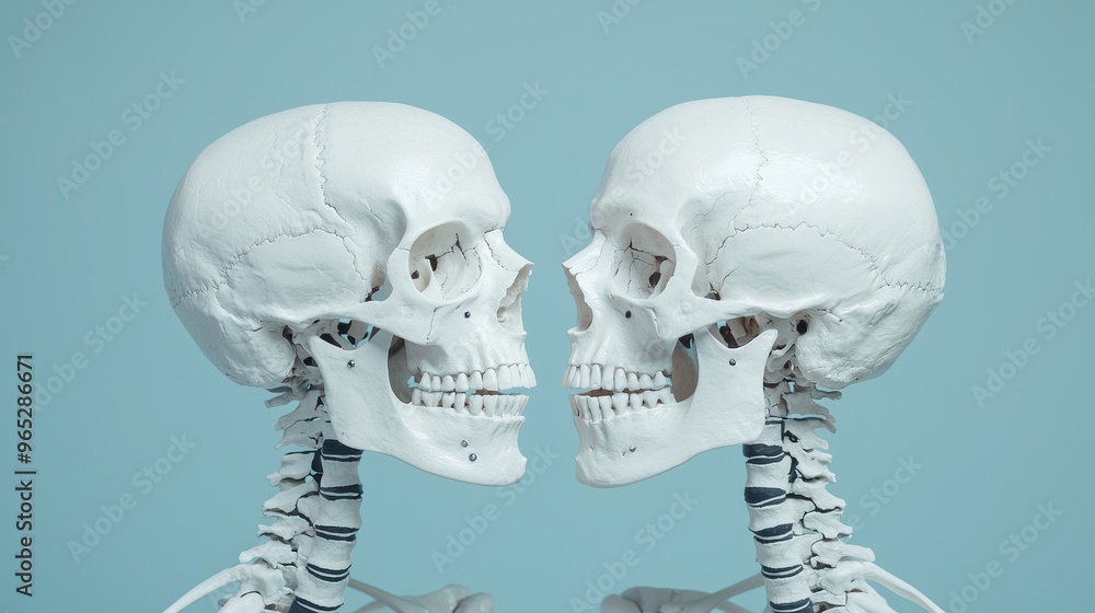 Poster unity and connection concept: high detail visualization of skeletons with copy space for text in 8k 