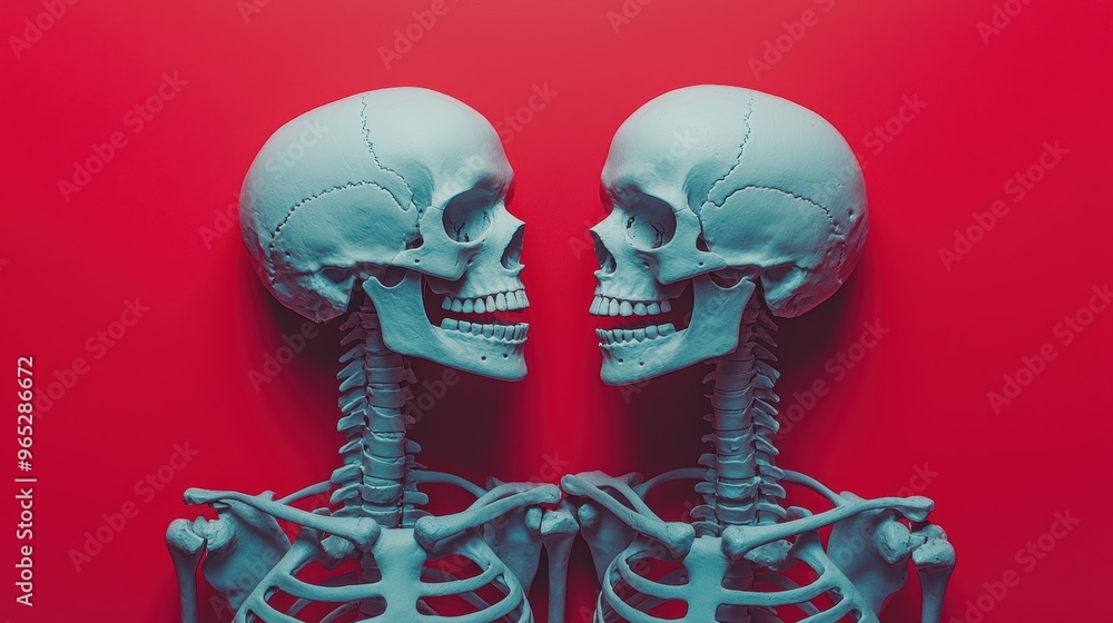 Aufkleber unity and connection concept: skeletons visualization in high detail 8k with copy space for text