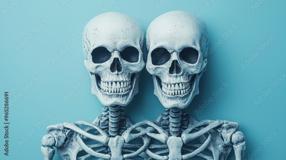 Poster peaceful skeletons - high detail illustration symbolizing tranquility and harmony with copy space fo