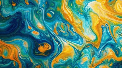 Vivid marble texture presenting an array of swirling blue, green, yellow, and orange colors in an artistic abstract composition.