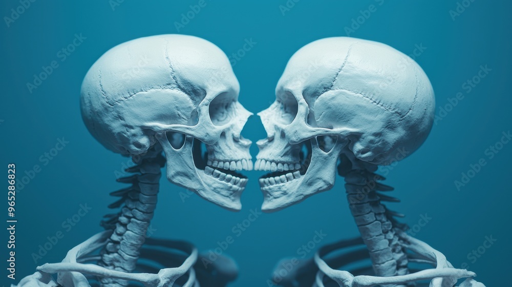 Poster skeletons symbolizing cooperation and collaboration with copy space for text in high detail 8k resol