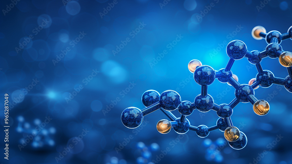 Poster abstract molecular structure on a blue blurred background..
