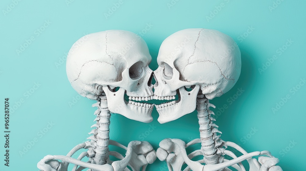 Aufkleber skeletons embracing mutual respect and appreciation in detailed illustration with copy space for tex