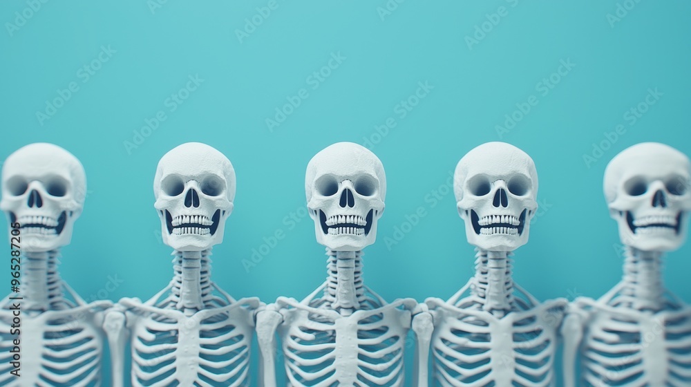 Poster innovative individuality: skeletons visualized with unique flair in high detail | copy space for tex