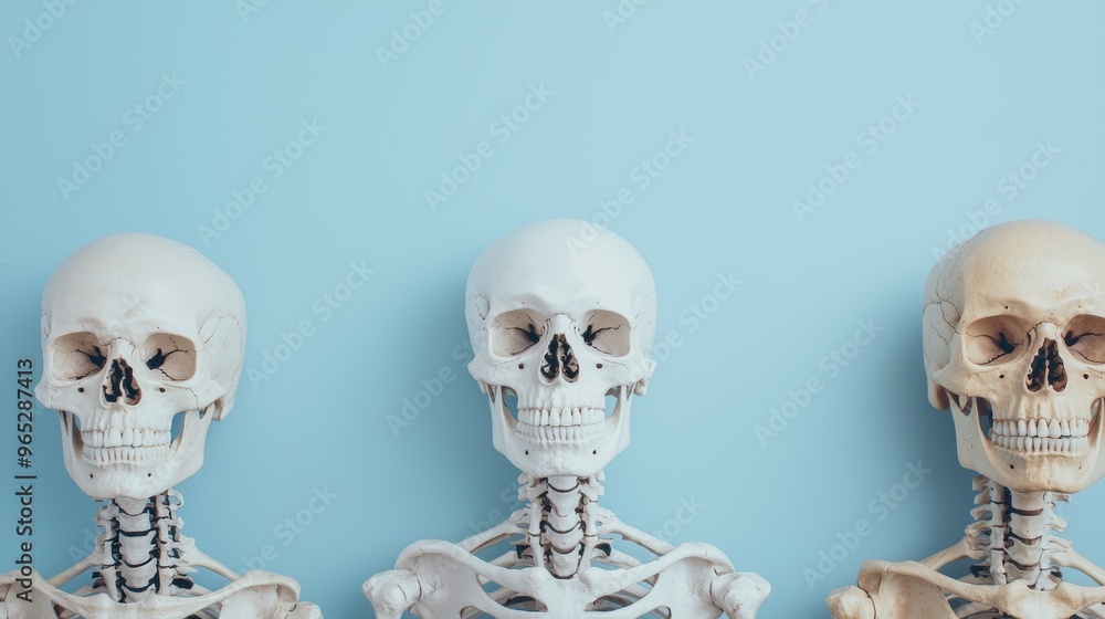 Poster evolving skeletons: symbolism of personal growth and development with copy space for text in 8k high