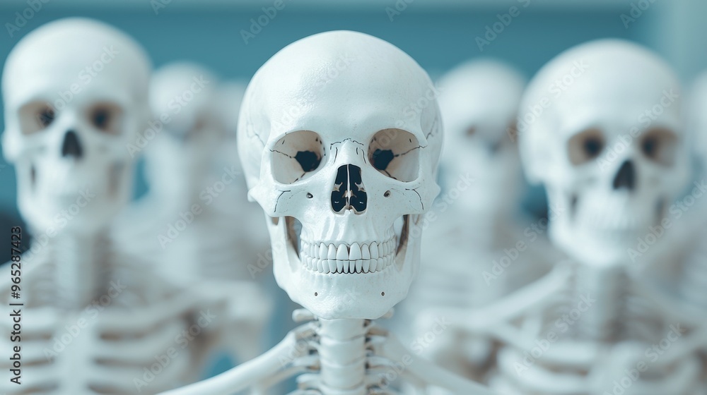 Aufkleber evolution in bone: skeletons embodying personal growth and development with copy space for text in h