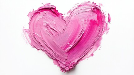 Obraz premium A painted heart in pink, with visible brush strokes and paint texture, on a white background.
