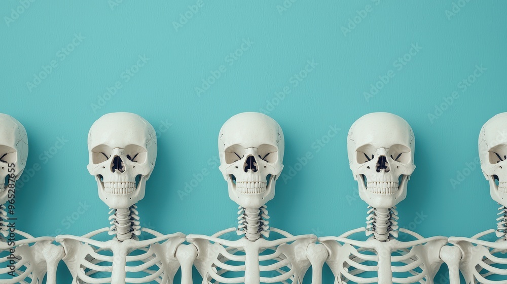 Poster embracing freedom: skeleton illustrations symbolizing autonomy with copy space for text in 8k high d