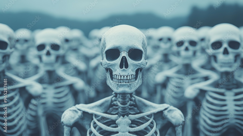 Poster journey of self-discovery and realization: artistic skeleton guides with copy space for text, high d