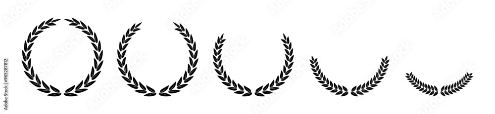 Wall mural laurel wreath set, black circular laurel olive branches greek wreath ,a winner award of olive leaves