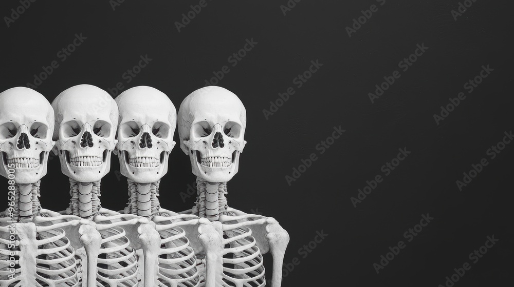 Poster skeletons of generational wisdom: artistic illustration representing knowledge transfer with copy sp
