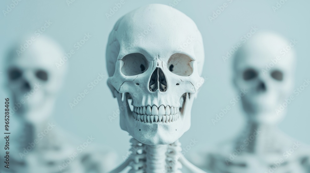 Poster evolutionary skeletons: artistic representation of adaptation and survival with copy space for text 