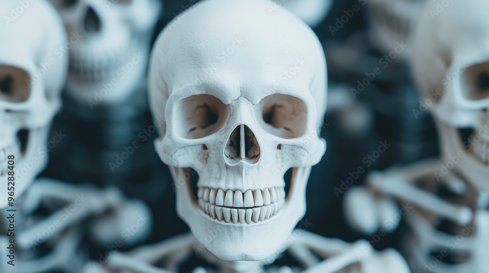 Poster ethereal skeletons: depicting life cycles and ecosystems in stunning 8k detail with copy space for t