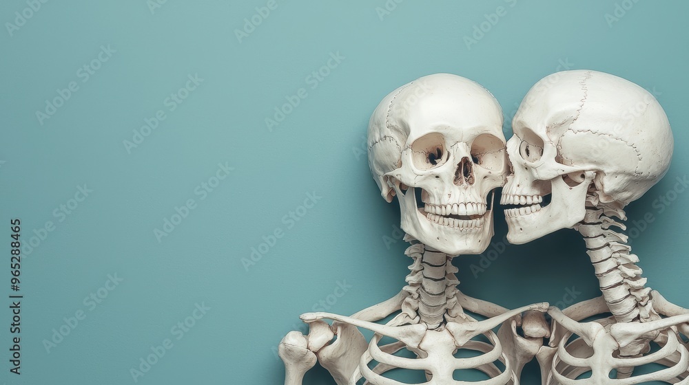 Poster interconnected skeletons: symbol of unity and interdependence in detailed 8k visualization with copy