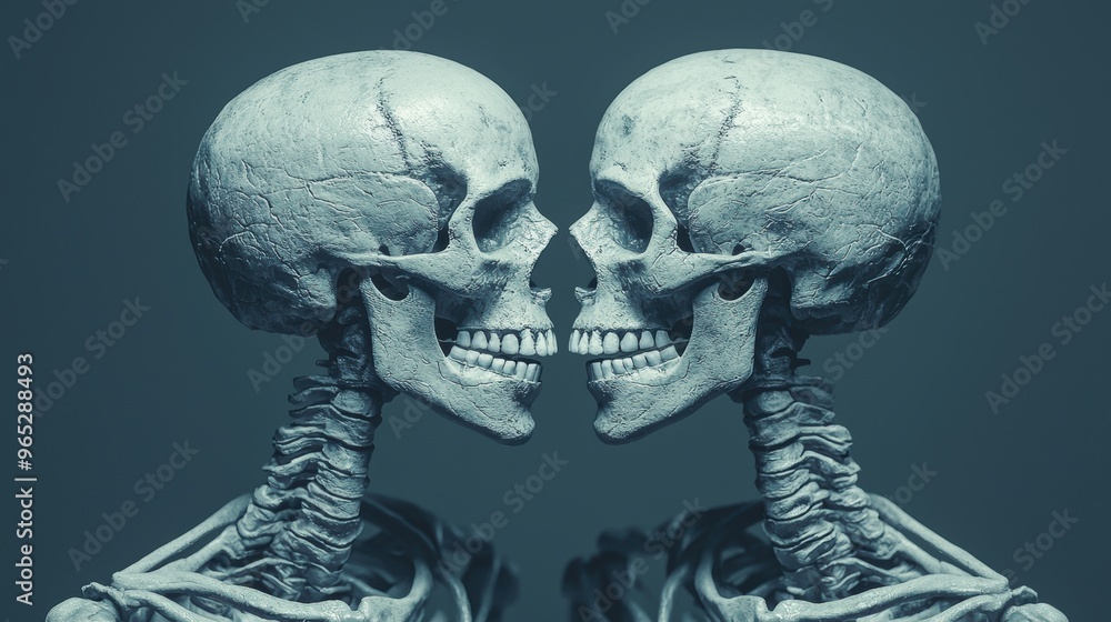 Poster network of skeletons: embodying interconnectedness and interdependence with copy space, high detail 