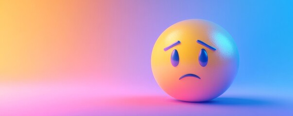 Fototapeta premium Sad emoji with gradient background