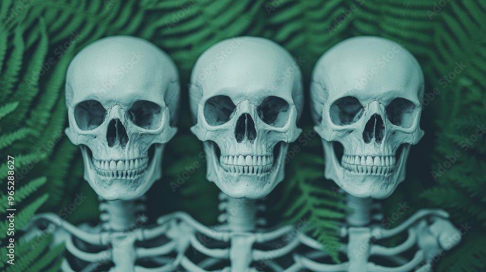 Poster harmony and balance in nature: artistic visualization of skeletons with copy space for text in high 